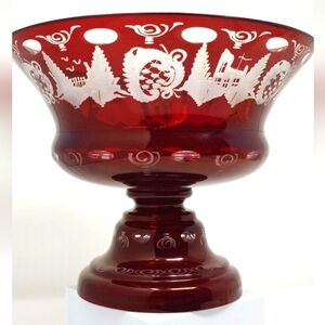 Antique Bohemian ruby red glass compote.